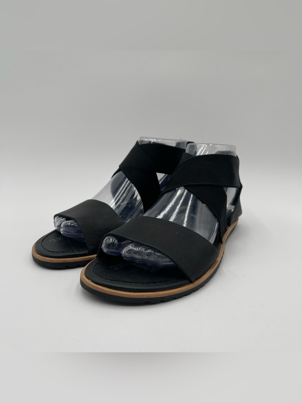 Sorel Ella II Strappy Sandals Sz 7 Women’s Black Stretchy Ankle Strap Leather